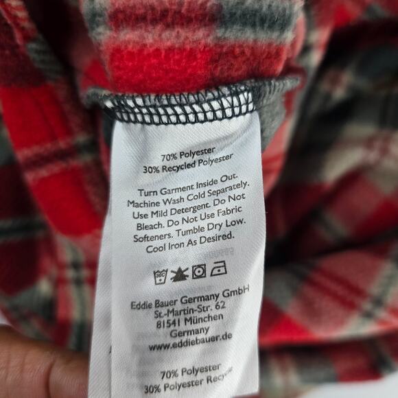 Eddie Bauer flannel button down shirt red gray mens XL 6439 - Picture 9 of 11